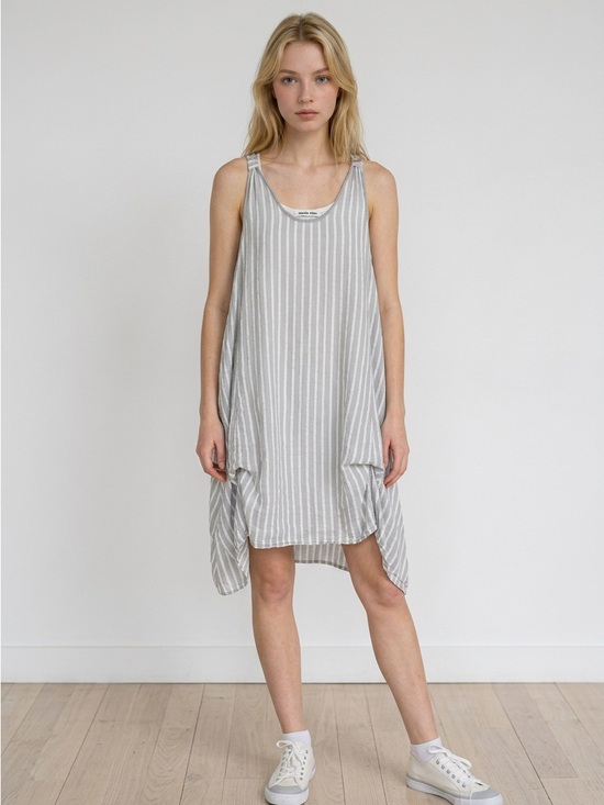M Made In Italy Dresses & Skirts - Made in Italy Striped Scoop Neck Midi Dress in Light blue/grey 100% Cotton
